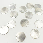 White Sterling Silver Brushed Round Flat Disc Charm with a Single Hole